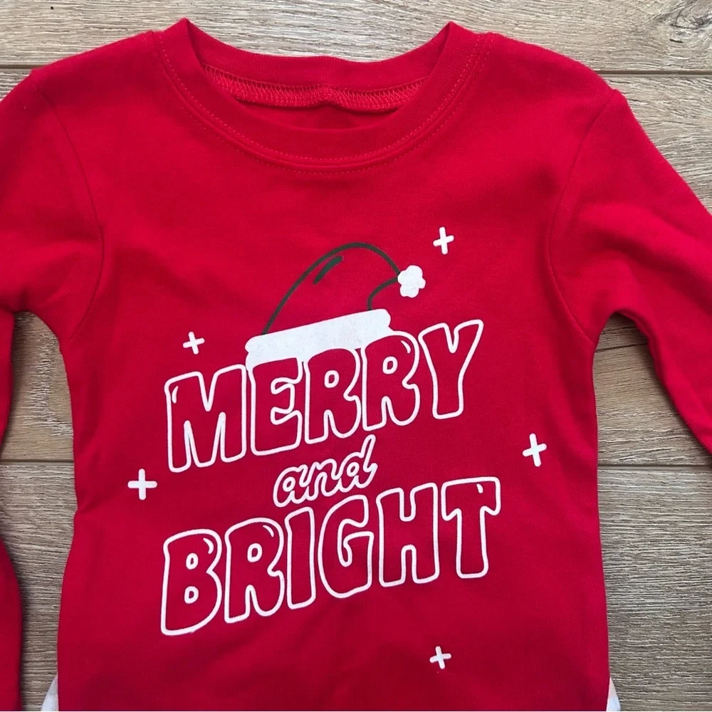 Carter’s Santa Christmas Pajama Set Sz 2T Red Merry‎ & Bright Warm Fleece NEW